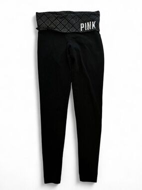 Victoria's Secret PINK Black Leggings with Patterned Fold-Over Sequins Waistband